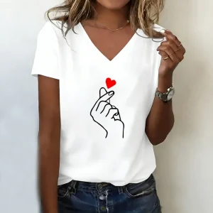 T-shirt en V “Finger Love”,