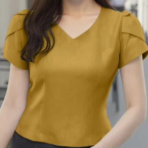 Blouse à manches bouffantes, col en V e.
