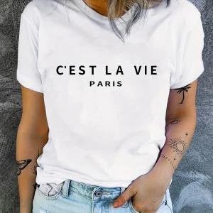 T-shirt  “Paris”, col rond
