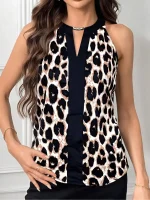 Haut léopard, col halter avec ouverture en goutte