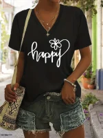 T-shirt col en V à motif floral.