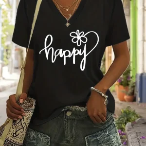T-shirt col en V à motif floral.