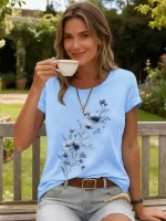T-shirt floral à col rond,