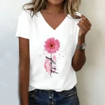 T-shirt à motif “Fleur”, col en V