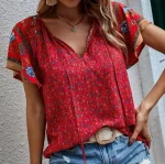 Haut  à imprimé floral pour femme, col en V.
