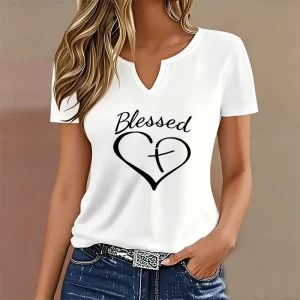 T-shirt avec imprimé « Blessed » et cœur,
