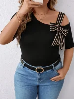 Haut pour femme, avec nœud décoratif à rayures, épaules dénudées,.