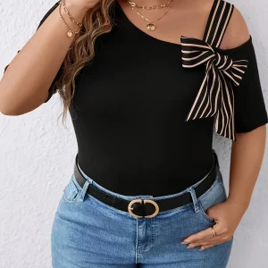 Haut pour femme, avec nœud décoratif à rayures, épaules dénudées,.