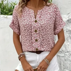 Haut pour femme, imprimé floral, col en V.
