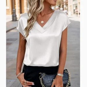 Haut satin élégant à col v pour femme