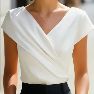 Haut pour femmes, col en V croisé sexy