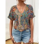 Haut à col v multi couleur