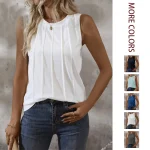 Débardeur pour femme couleur unie, avec col rond et tricot froissée.