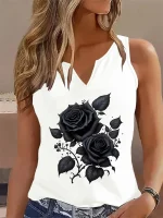 Débardeur pour femme à imprimé floral noir, col en V.