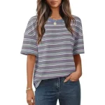 T-shirt femme imprimé rayé col rond.