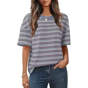 T-shirt femme imprimé rayé col rond.